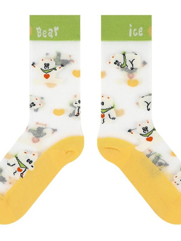Original Love Bear socks for Women summer thin cute lace girls contrast color mid-calf socks Net red tide socks for women