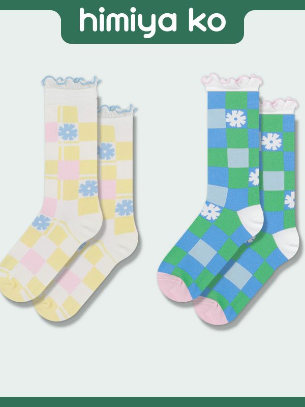 Himiya ko socks women's forest and flower series mid-calf wooden ear combed cotton socks 2 colors into Mori girl style