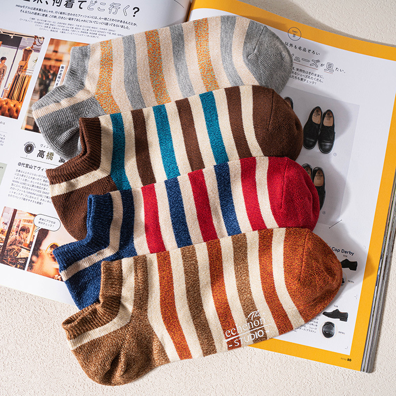 Men's Striped Boat Socks: Japanese Spring Summer Casual Cotton Low Cut - Image 2