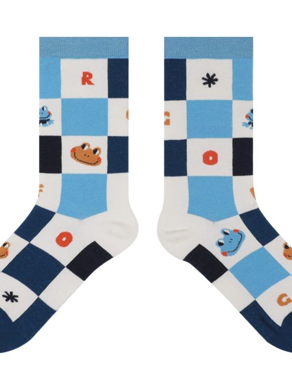 2025 Spring New Socks Female Designer Illustration Girl Mid-Size Socks Cute Frog Princess Combed Cotton Socks