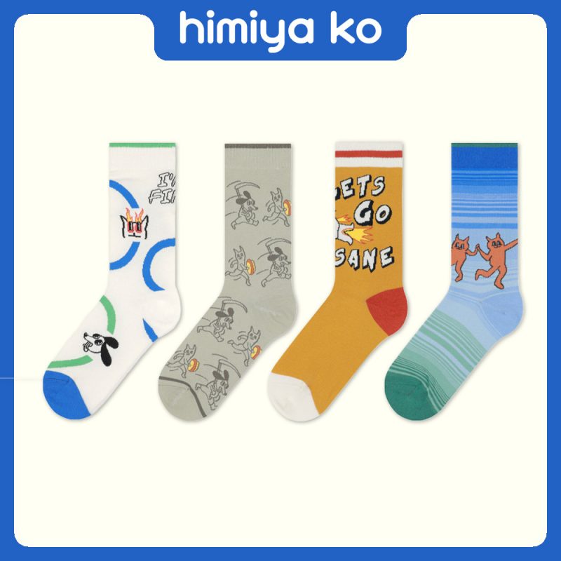 himiya ko original cat and dog Chaos series socks women's cute cartoon illustration mid-calf socks ins fashion cotton socks