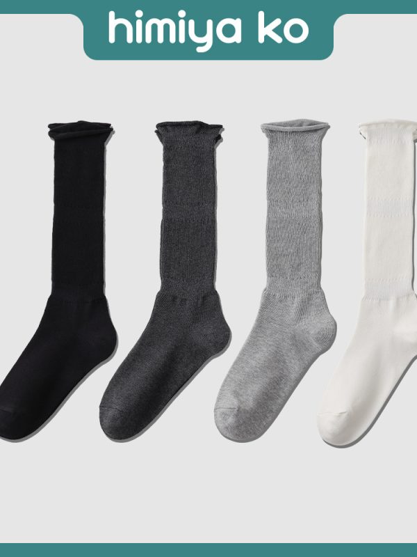 Autumn and Winter Gray Style Roll Fashion Vertical Strip Stockings Women's All-match Slimming Stacked Stockings Japanese Style College Style Mid-length Stockings