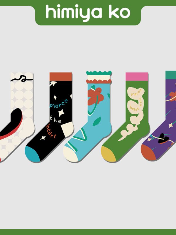 Himiya ko Autumn and Winter New Mid-length Stockings Design Sense Stockings Original Cartoon Cute Dopamine Socks Women's Trendy