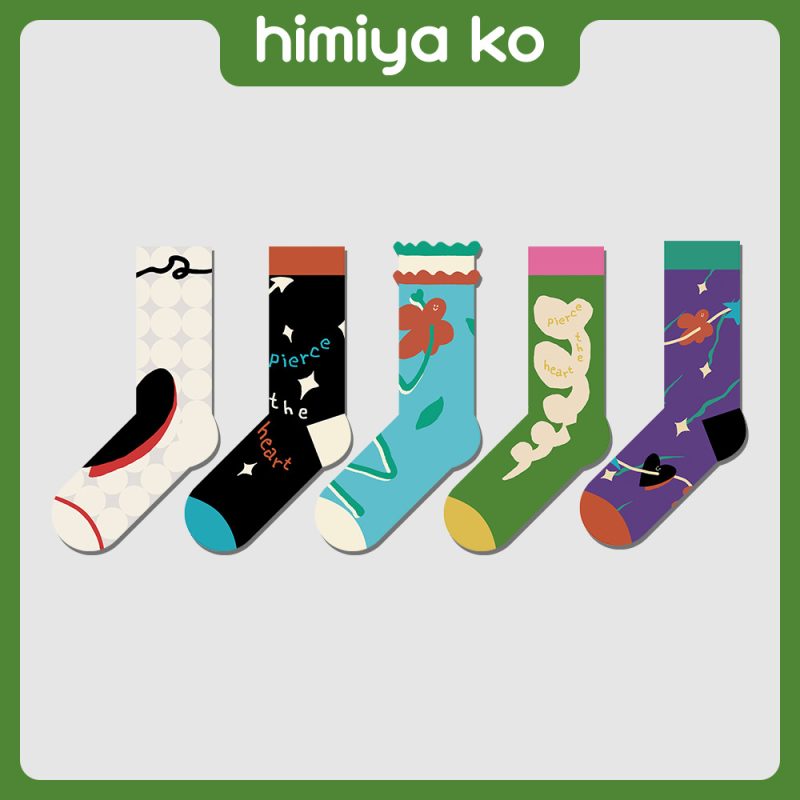 Himiya ko Autumn and Winter New Mid-length Stockings Design Sense Stockings Original Cartoon Cute Dopamine Socks Women's Trendy