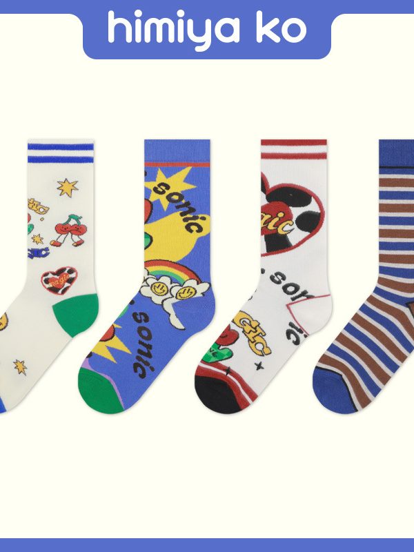 himiyako Cute Cartoon Socks Children's Spring and Summer Fashion Fashion Colorblock Mid-length Socks Thin AB Edition Cotton Socks for Men