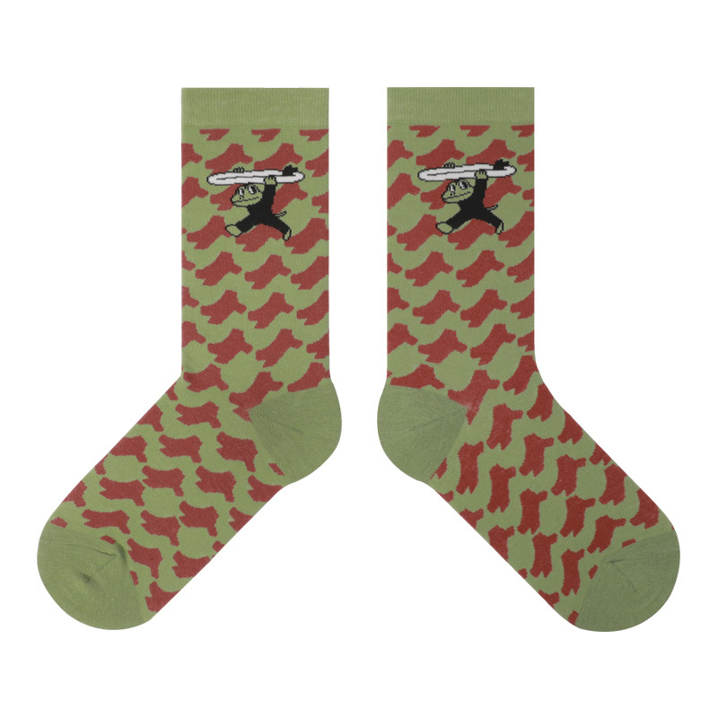 Frog Princess Socks: Cute Plaid Camo Mid-Calf Combed Cotton Couple Socks - Image 11