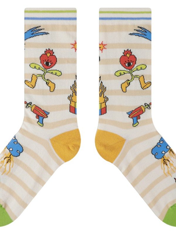 himiya ko national fashion socks women's original earth stop series mid-calf socks colorful cartoon illustration cotton socks