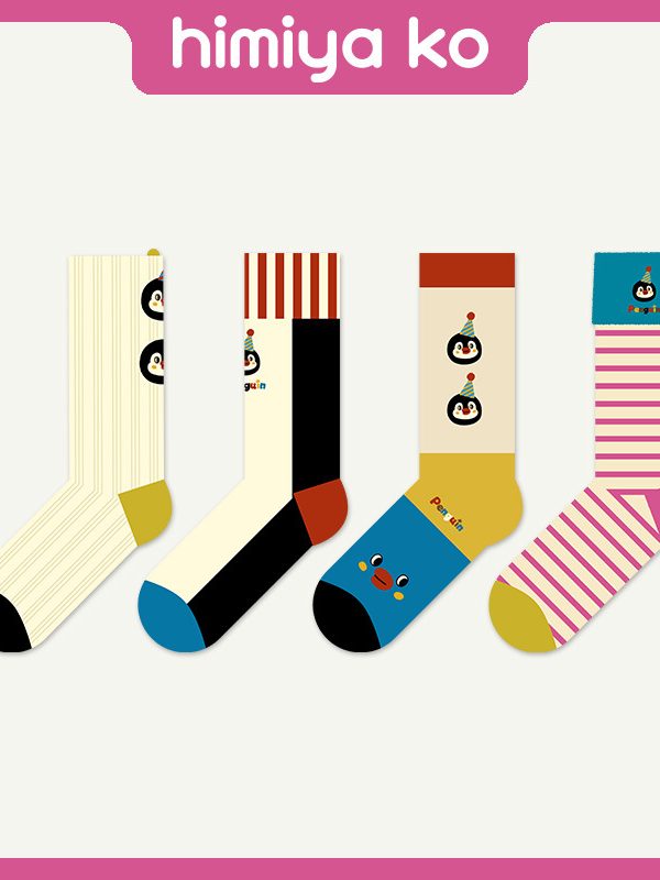 New dopamine tide socks student pink striped cartoon cute penguin cartoon women's socks spring and summer mid-calf socks
