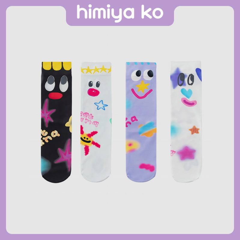 2025 New Color Oil Painting Mid-tube Socks Women's Sweat-absorbent Breathable Men's Cartoon Trendy Cute Couple's Cotton Socks