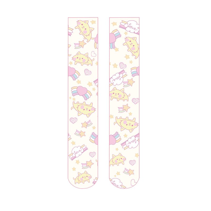 Printed Silk Stockings Thin Women's Spring and Autumn Japanese Style Lolita Cute Animation Over-the-Knee Long White Velvet Socks - Image 6