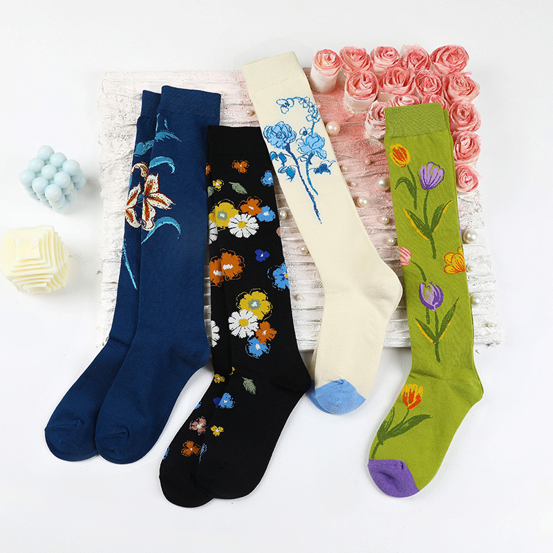 Himiya ko socks winter women's long stockings flower simple personality calf socks long socks versatile thick cotton socks ins - Image 4