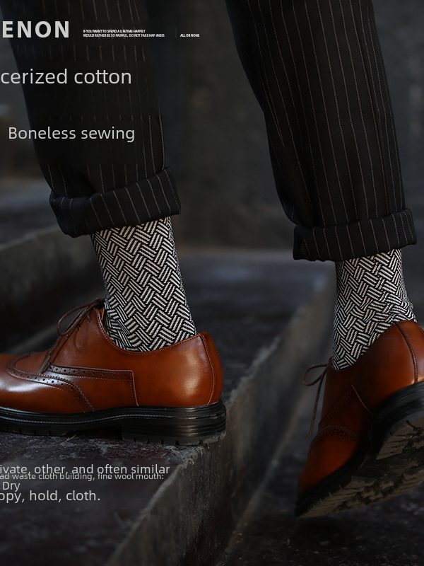 Gaopin ECHENON summer and autumn socks men's boneless 176 double needle double road thin mercerized mian mid-barrel gentleman socks