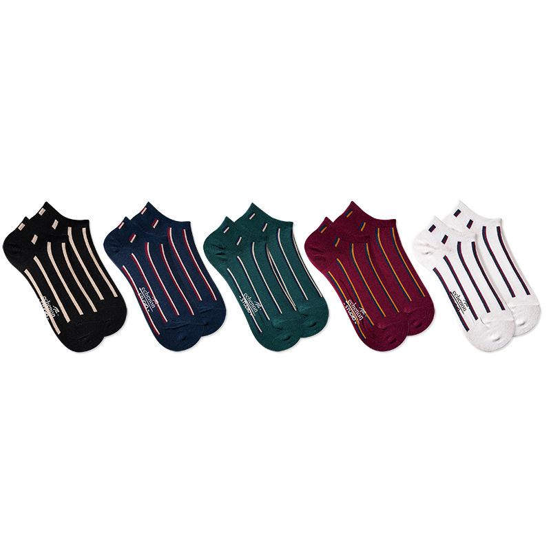 Retro Ethnic Striped Socks: Spring Summer Cotton Boat Socks for Men & Women