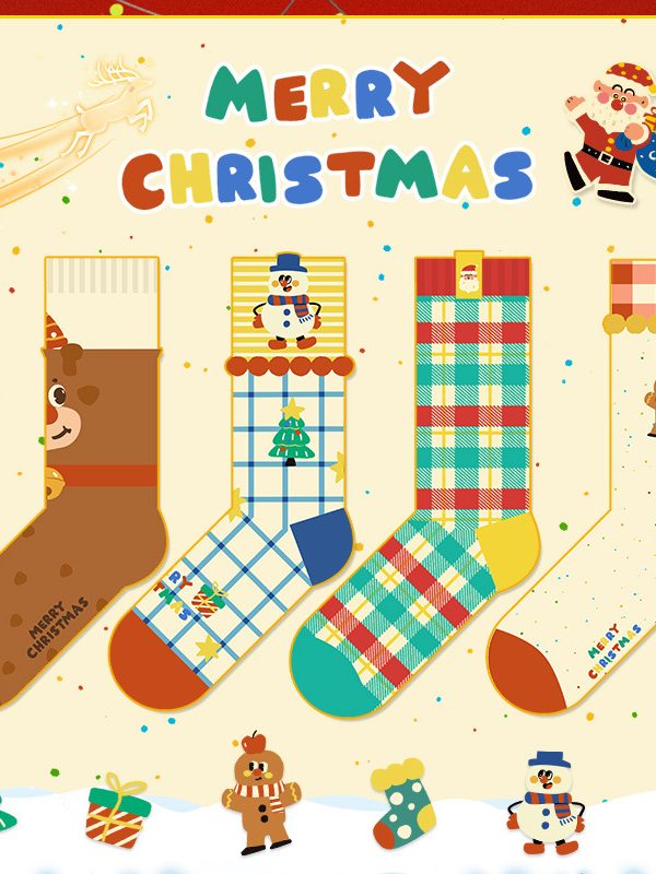 Christmas Socks Women's Cute Cartoon Mid-tube Socks Men's Christmas Socks Gift Box Christmas Gift Couple's Christmas Socks