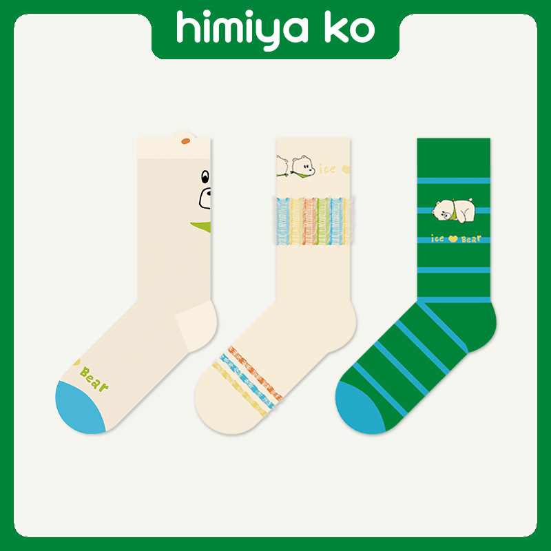 Cute Cartoon Striped Socks: Trendy Women's Mid-Calf Socks