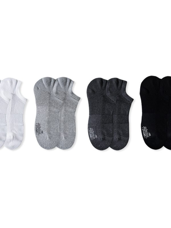 Summer and Autumn Socks Men's Boneless Solid Color Black and White Grey All-Match Short Socks Terry Towel Bottom Thick Sports Cotton Boat Socks