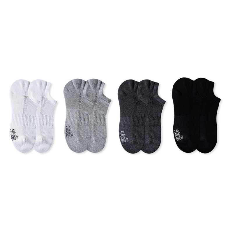 Summer and Autumn Socks Men's Boneless Solid Color Black and White Grey All-Match Short Socks Terry Towel Bottom Thick Sports Cotton Boat Socks