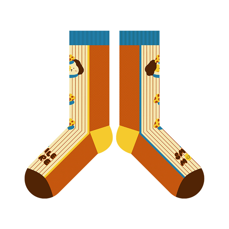 Cartoon Dog Socks: Blue Lattice Autumn Winter Fashion Cotton Tube Socks - Image 7