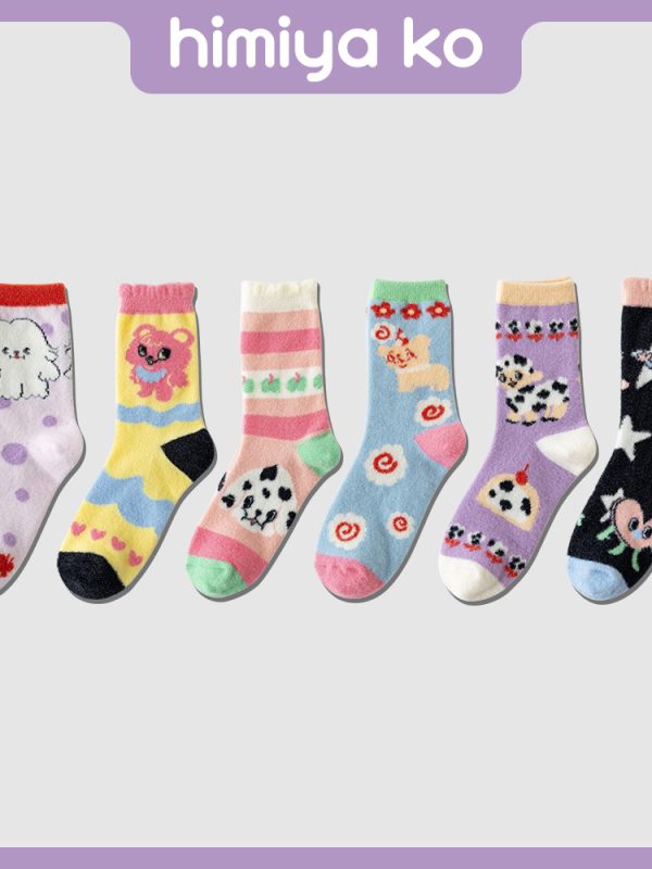 himiya ko autumn and winter new small animal plush tube socks women's cute cartoon warm home floor socks