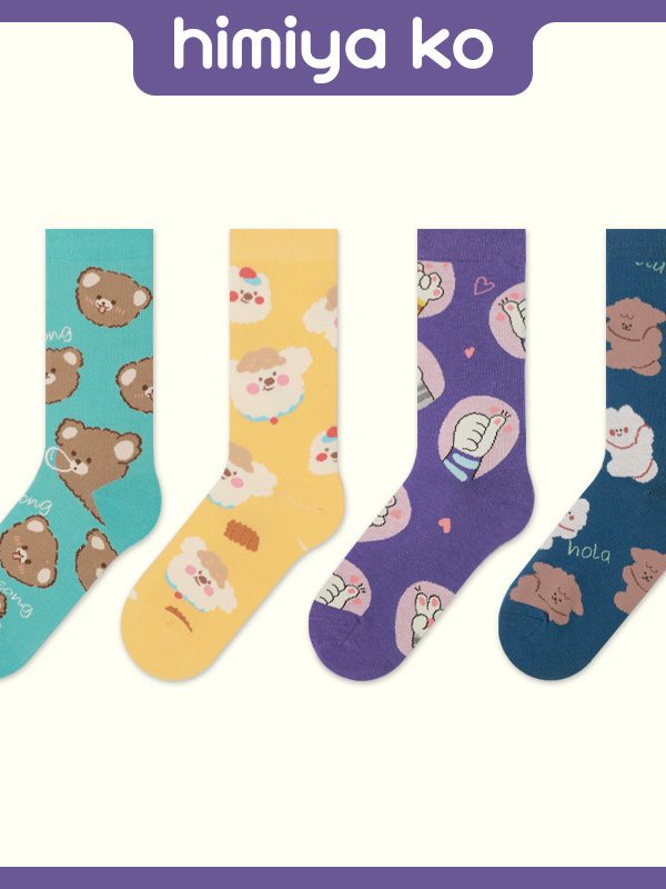 2025 autumn and winter new socks female animal head Cute Korean illustration style ins mid-calf socks combed cotton in stock