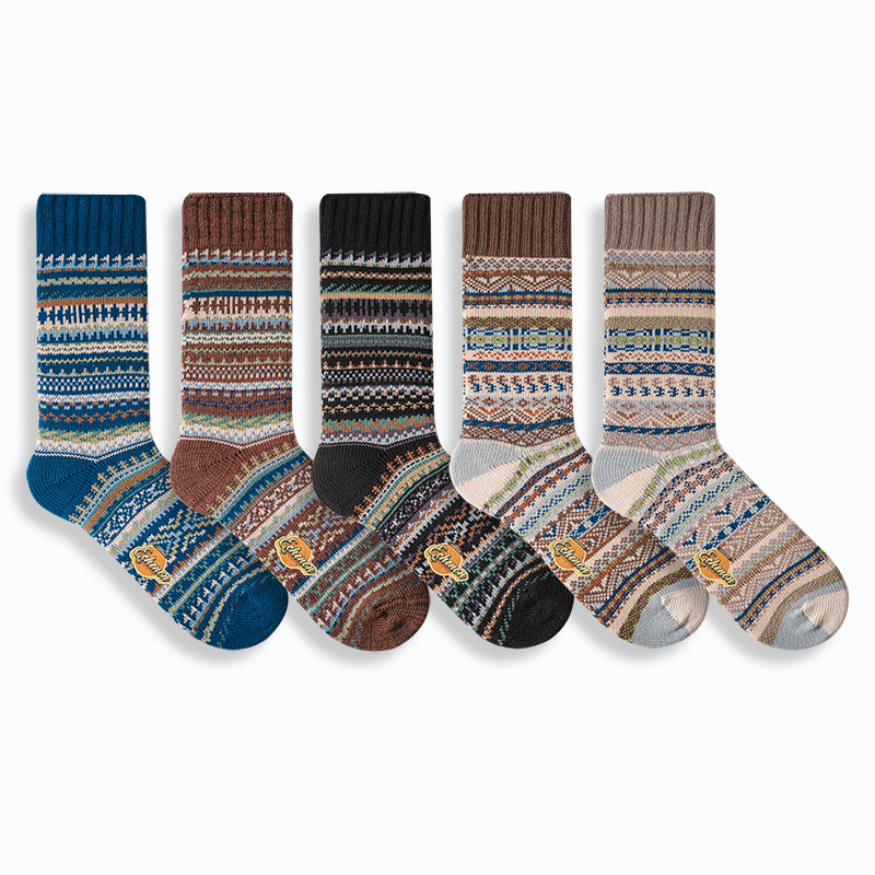 EChenon Men's Winter Socks: Thick Combed Cotton, Warm Vintage Style - Image 5