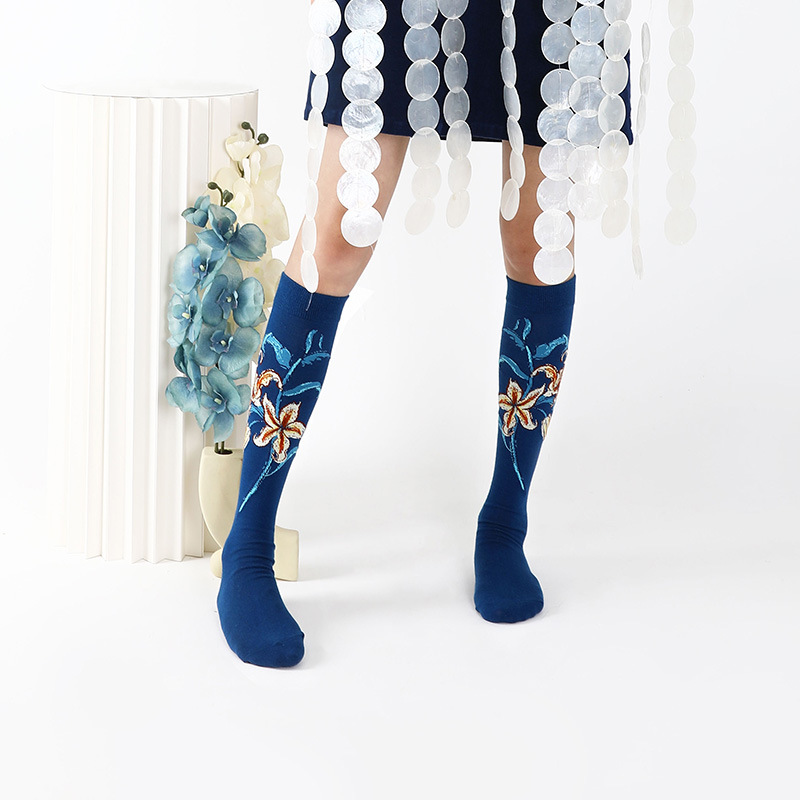 Himiya ko socks winter women's long stockings flower simple personality calf socks long socks versatile thick cotton socks ins - Image 3