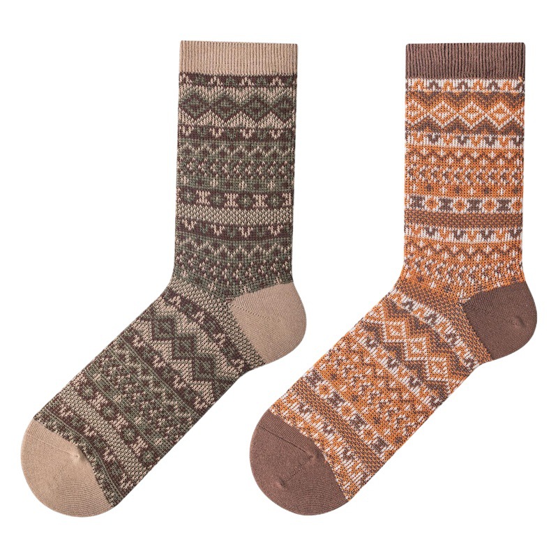 Retro American Combed Cotton Socks: Autumn Winter Ethnic Couple Socks