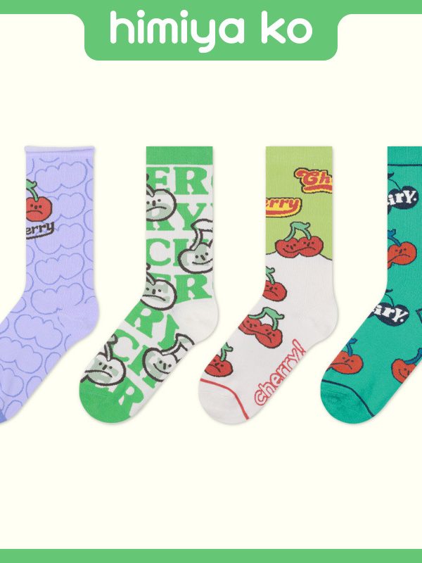 2025 Autumn and Winter Socks Children's Cherry Manor Series 5 Color Japanese Sweet Cute Mid-length Socks Combed Cotton Socks in Stock