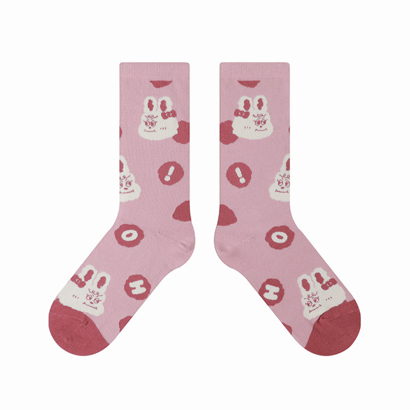 Hi Bobo Rabbit Series Socks Women's Sweet Girl Style Combed Cotton Socks Middle Tube Stretch Rakou 4 Color Optional Spot - Image 9