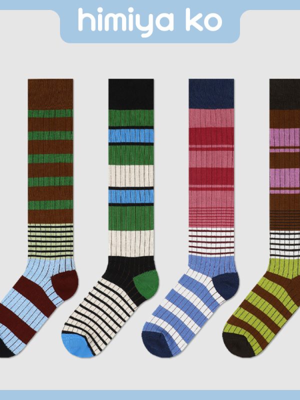Brand personality women's socks, striped calf socks for women, spring and summer new products, street trend, sweat-absorbing and deodorizing stockings and knee socks