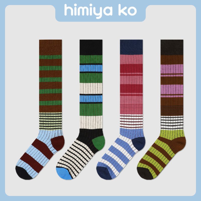 Brand personality women's socks, striped calf socks for women, spring and summer new products, street trend, sweat-absorbing and deodorizing stockings and knee socks