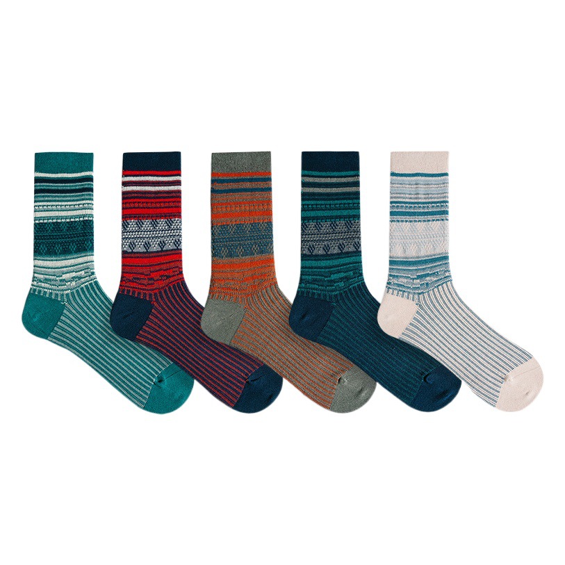 Vintage Ethnic Cityboy Socks: Men's Cotton Mid-Calf Autumn Winter