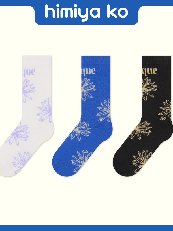 Himiya ko socks women's Daisy series basic all-match cotton socks couple's mid-calf blue white black 3 colors in stock
