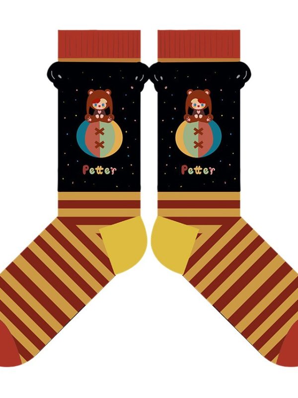 Student original personalized floral socks women's spring and autumn cute cartoon illustration deodorant sweat-absorbent women's mid-calf socks wholesale