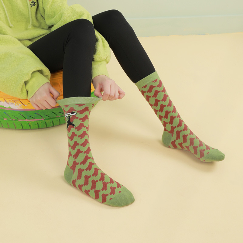 Frog Princess Socks: Cute Plaid Camo Mid-Calf Combed Cotton Couple Socks - Image 3