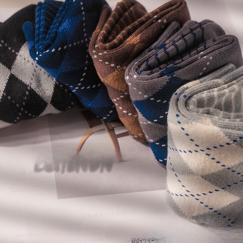 Men's Plaid Socks: British Style Cotton Dress Socks for Fall & Winter - Image 2