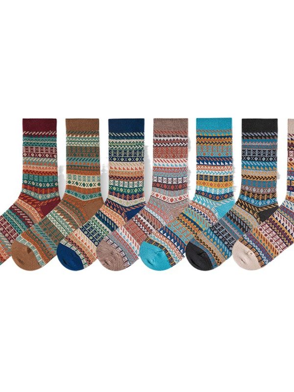 Autumn and Winter Socks Men's American Style Retro Combed Cotton Boneless Double Needle Double Way Couple Mid-length Socks Ami Khaji Women's Socks