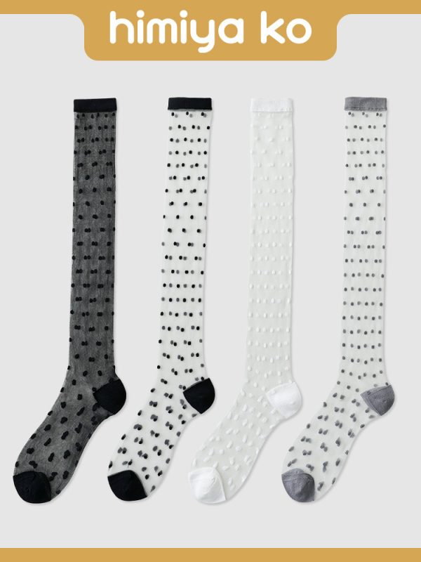 Summer sweet white polka dot boneless calf socks for women thin breathable glass silk ins ballet girl style socks