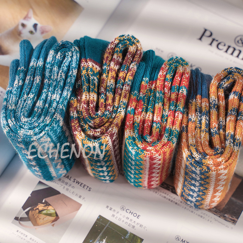 Fair Isle Socks: Vintage Ethnic Combed Cotton Mid-Calf Socks for Women & Men - Image 4