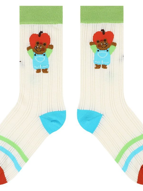 himiya ko socks women's summer ultra-thin cartoon Apple bear socks sweet and cute ins tide Crystal socks