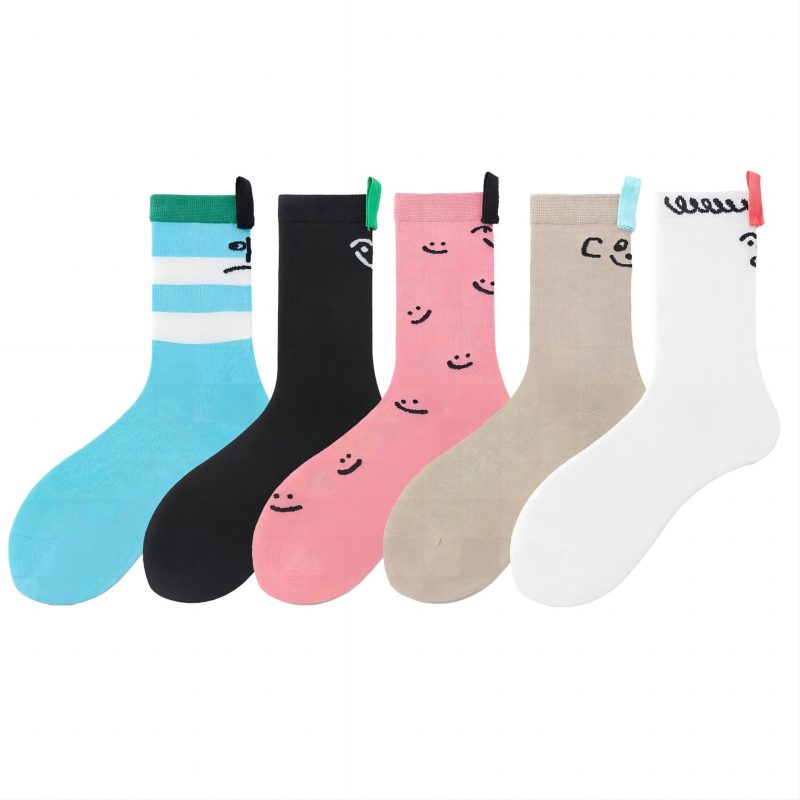 Summer New Style Simple Ins Style Blue White Strip Mid-tube Socks Women's Fashionable Fresh Smile Lanyard Couple's Cotton Socks - Image 5