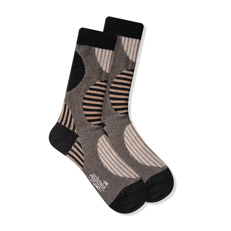 New socks men's double needle two-way socks Japanese geometric retro ethnic style thick thread cotton socks Sports men's socks - Image 5