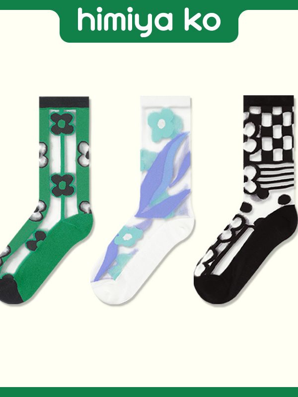 Glass Silk Stockings Children's Summer Transparent Four-petal Flower Style ins Fashionable Stockings Japanese Style Crystal Thin Ice Ice Socks 3 Colors