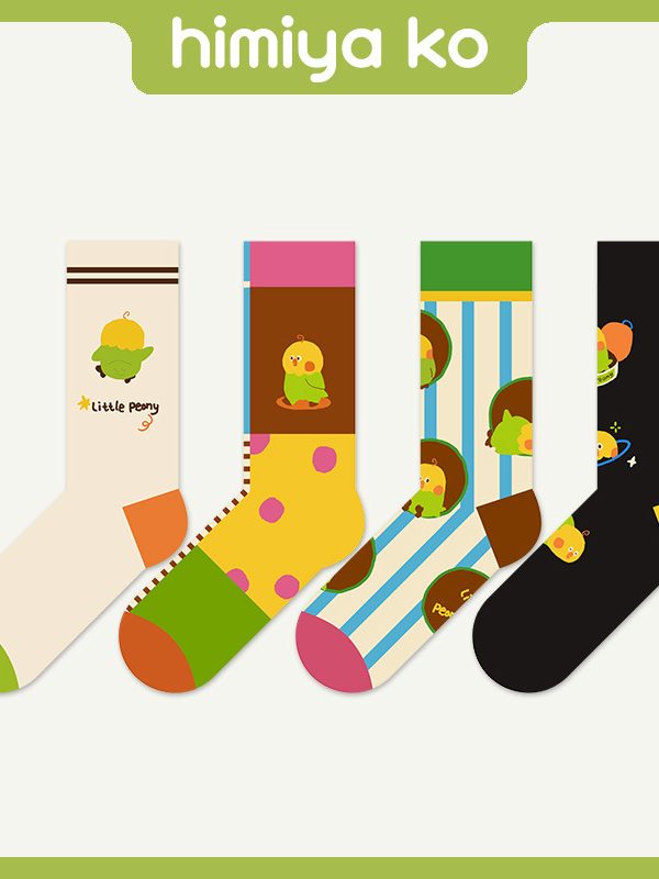 Summer New Cute Cartoon Blue and White Striped Tube Socks Women Breathable Sweat Absorbing Parrot Illustration Socks for Men