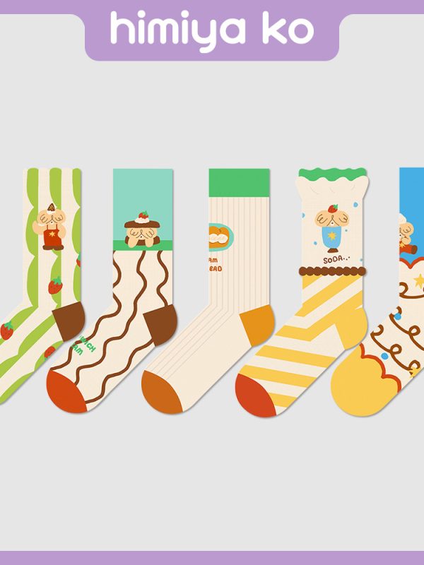Summer striped glass silk tube socks women's thin breathable bubble roe socks men's cartoon fresh puppy cotton socks