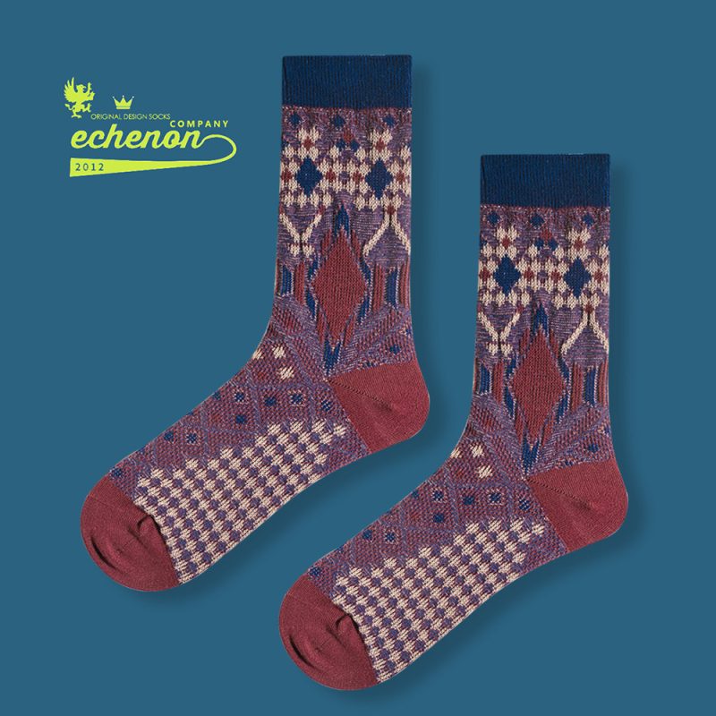 ECHENON autumn and winter New combed cotton socks men's fashionable two-way boneless rhombus retro street mid-calf length socks - Image 7