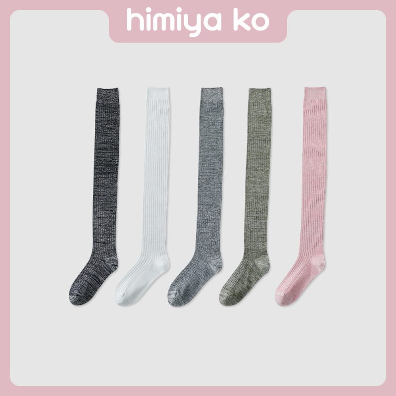 Summer new style fashionable bright silk thigh socks for women solid color light over-the-knee socks simple ins style Japanese jk socks
