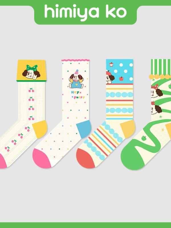 Summer New Dopamine Tide Socks Cherry Puppy Glass Silk Mid-tube Socks Women's Lightweight Breathable  Socks Men