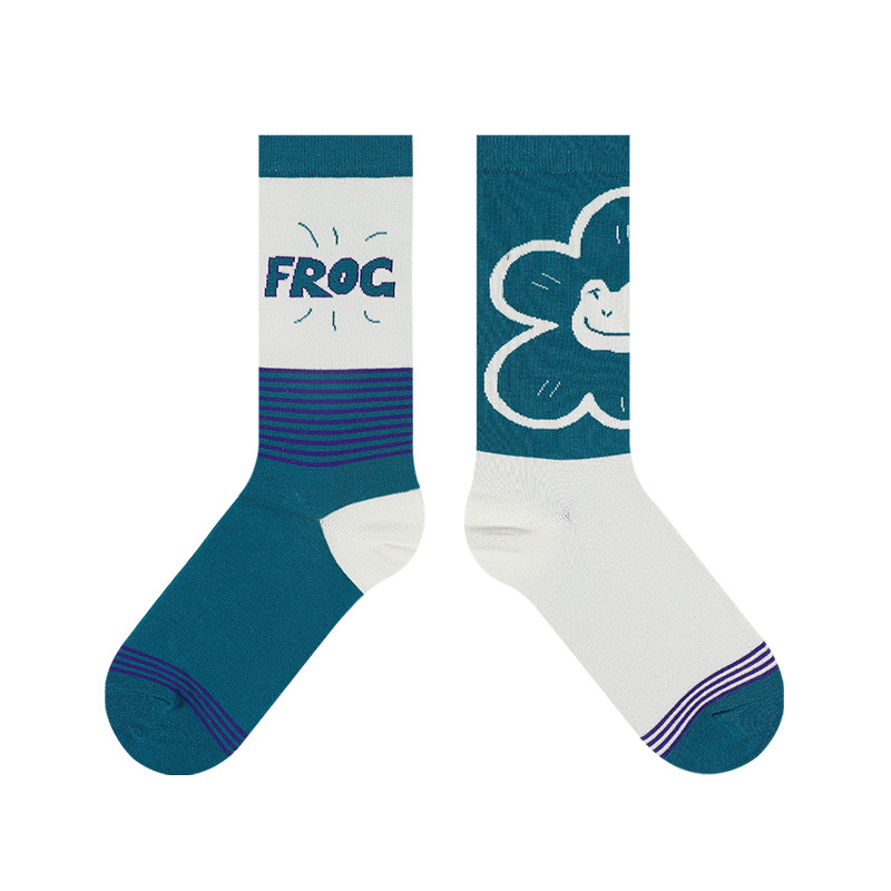 Frog Princess Socks: Cute Plaid Camo Mid-Calf Combed Cotton Couple Socks - Image 12