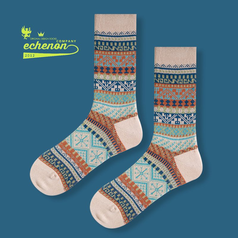 ECHENON Socks Men's Autumn and Winter Combed Cotton Double Needle Double Road Boneless American Style Ami Kaji Vintage Mid-length Socks Trendy - Image 12